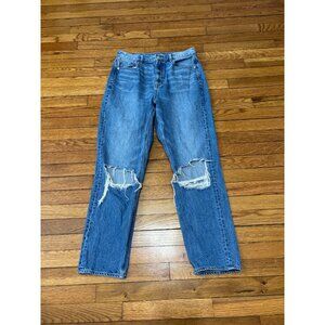 American Eagle Womens Highest Rise Mom Jeans Size 10L 10 Tall Blue Distressed